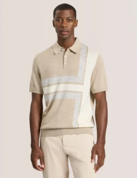 INTARSIA SWEATER POLO LT-Camel Heather