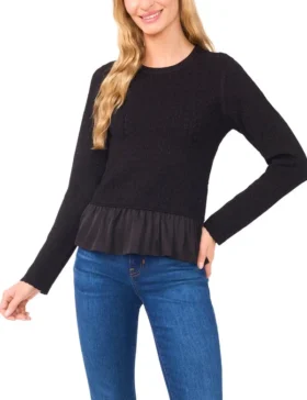 IRENE Long Sleeve Crew Neck with Pointelle Cable