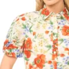 ISADORA Floral Twist Sleeve Cropped Shirt