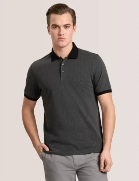 JACQUARD POLO Ribbed Button Up Polo
