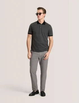 JACQUARD POLO Ribbed Button Up Polo
