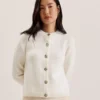 JAYCEY Rose Button Knitted Crew Neck Cardigan