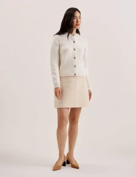 JAYCEY Rose Button Knitted Crew Neck Cardigan
