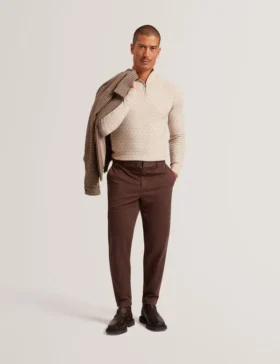 JEREMEE Branded Texture Zip Neck Jumper