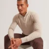 JEREMEE Branded Texture Zip Neck Jumper