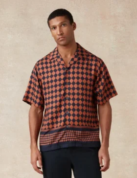 JIRAHU Tile Border Print Short Sleeve Shirt