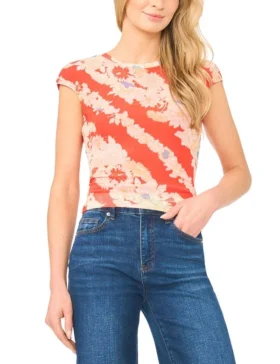 JODIE Floral Stripe Cap Sleeve Fitted T-Shirt