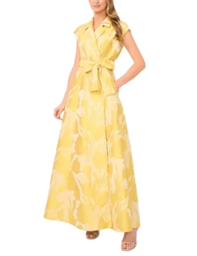 JORDANA Jacquard Floral Tailored Wrap Maxi Dress