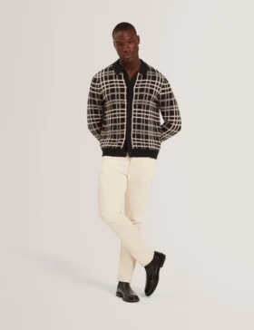 JOVIEN Check Print Button-Through Knit Polo
