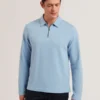 KALEND Herringbone Zip Neck Long Sleeve Polo