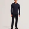 KALEND Herringbone Zip Neck Long Sleeve Polo