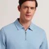 KALEND Herringbone Zip Neck Long Sleeve Polo