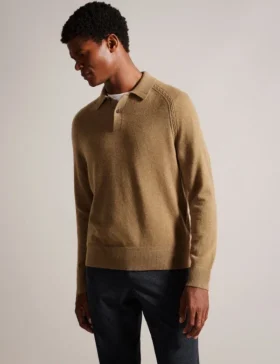 KAROLT Cashmere Knit Long Sleeve Polo Top