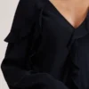 KAYFA Waterfall Ruffle Trim Long Sleeve Blouse