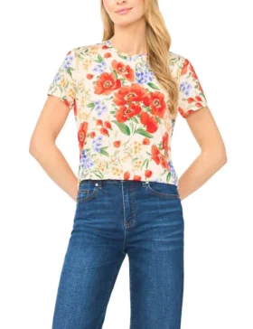 KNITTOP Poppy Print Slim Fit T-Shirt