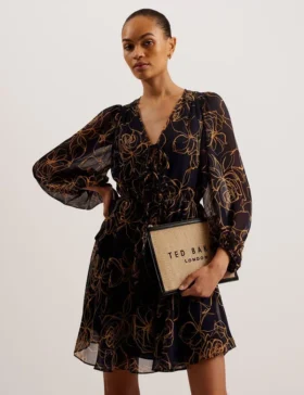 KUMIKO Fine Line Floral Print Mini Dress