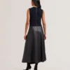 LABASA Sleeveless Knit Faux Leather Midi Dress