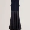 LABASA Sleeveless Knit Faux Leather Midi Dress