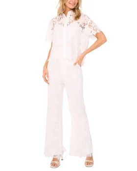 LACE FRONT PLEAT SUITING PANT White