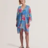 LARJA Floral Print Chiffon Mini Beach Kaftan
