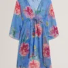LARJA Floral Print Chiffon Mini Beach Kaftan