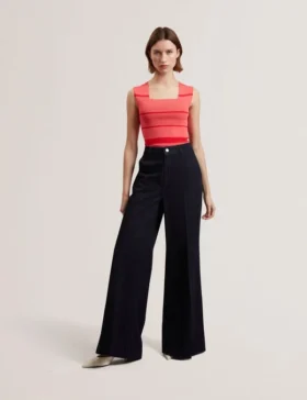 LAYDAA Striped Knit Square Neck Sleeveless Top