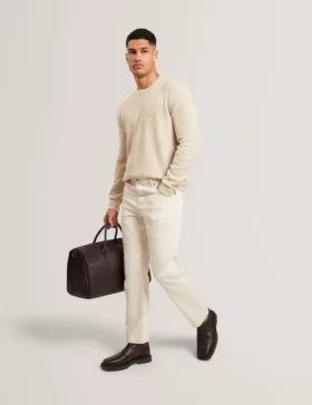 LEOCADI Herringbone Trim Textured Knit Sweater