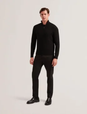 LIMEHAS Wool Quarter Zip Funnel Neck Sweater