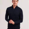 LIMEHAS Wool Quarter Zip Funnel Neck Sweater