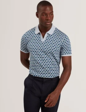 LIRIEN Geometric Jacquard Pique Polo Shirt