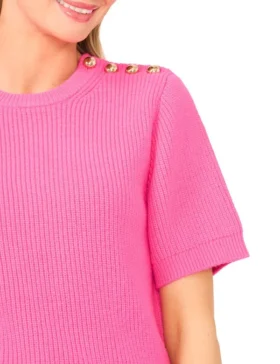 LIYA Short Sleeve Crew Neck One Shoulder Button Top