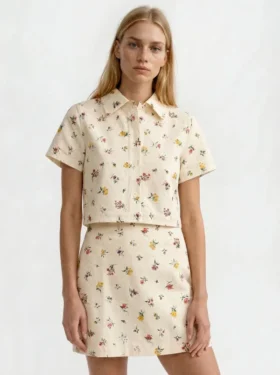 LIZ Wildflower Embroidered Cropped Shirt