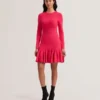LOISSS Flounce Hem Long Sleeve Knitted Mini Dress