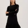 LOISSS Flounce Hem Long Sleeve Knitted Mini Dress