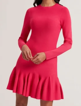 LOISSS Flounce Hem Long Sleeve Knitted Mini Dress