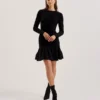 LOISSS Flounce Hem Long Sleeve Knitted Mini Dress
