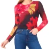 LONG SLEEVE MESH TOP Red