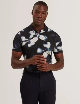 LONGBRI Photographic Floral Print Cotton Polo Shirt