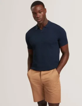 LUTHEN Zig Zag Knit Open Neck Polo