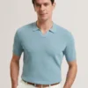 LUTHEN Zig Zag Knit Open Neck Polo