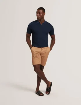 LUTHEN Zig Zag Knit Open Neck Polo