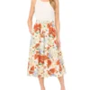 MARI Poppy Print Cotton A-Line Midi Skirt