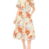 MARI Poppy Print Cotton A-Line Midi Skirt