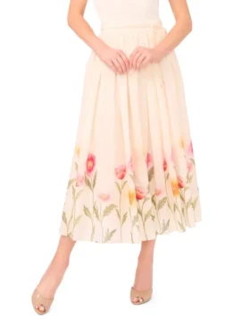 MEGAN Floral Hem Woven A-Line Midi Skirt
