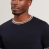 MELOP Striped Trim Linen Blend Knit T-Shirt