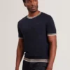 MELOP Striped Trim Linen Blend Knit T-Shirt
