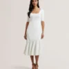 MIYHAA Flippy Hem Square Neck Knitted Midi Dress
