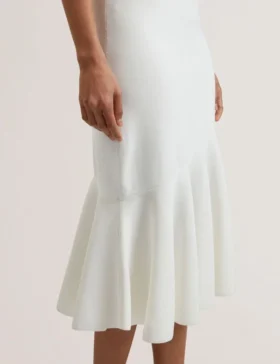 MIYHAA Flippy Hem Square Neck Knitted Midi Dress