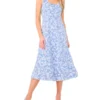 NARA Floral Denim Scoop Neck Midi Dress
