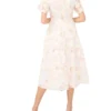 NATALIA Floral Overlay Flutter Sleeve Midi Dress